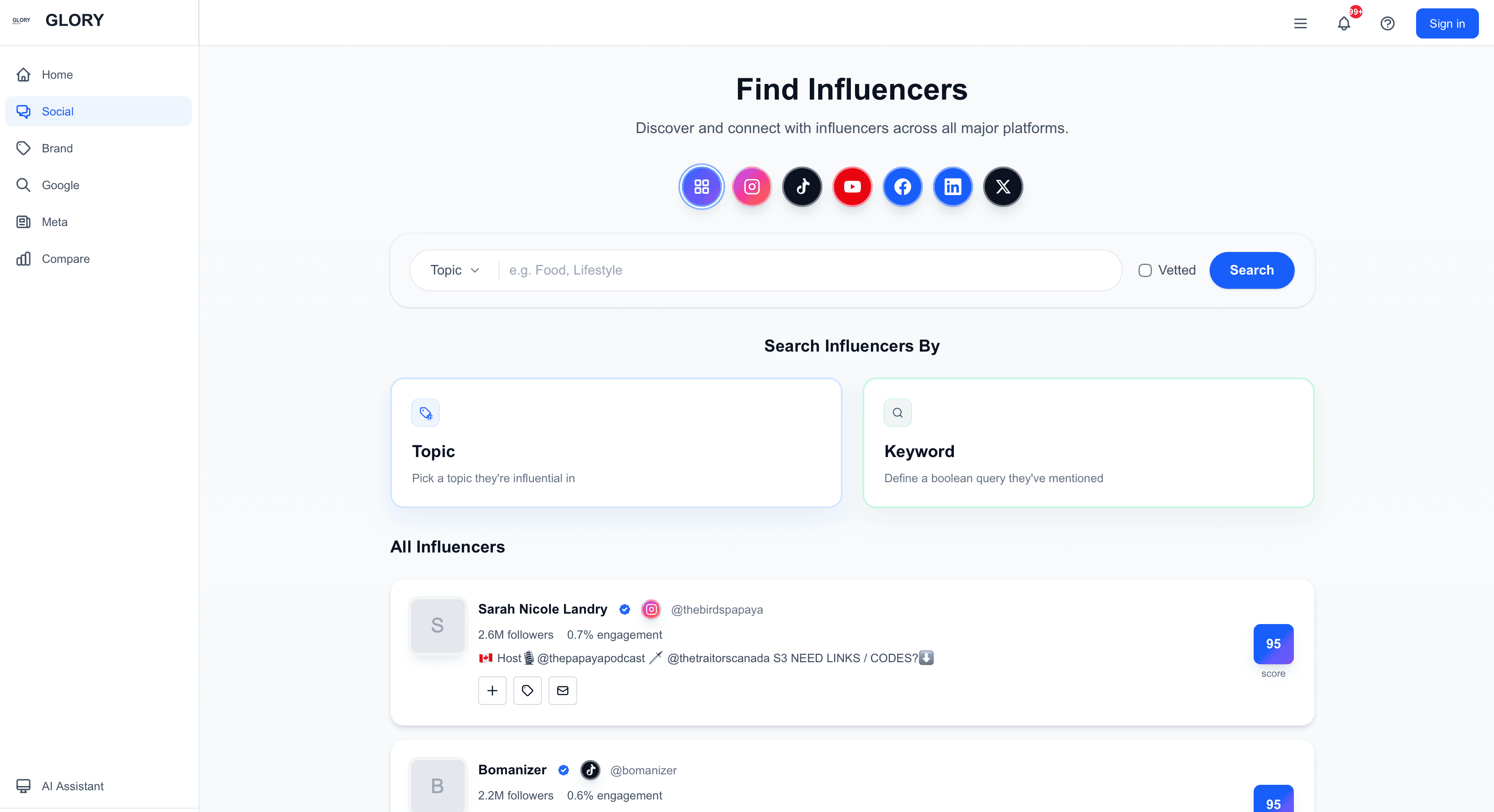 Glory Dashboard Detail View